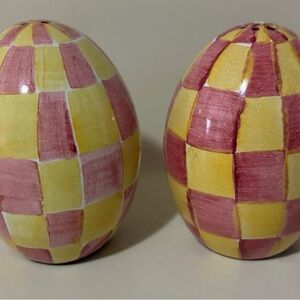 RARE MacKenzie-Childs Wallcourt Check Ceramic Salt & Pepper Shakers